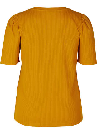 T-Shirt mit Ripp und kurzen Puffärmeln, Buckthorn Brown, Packshot image number 1
