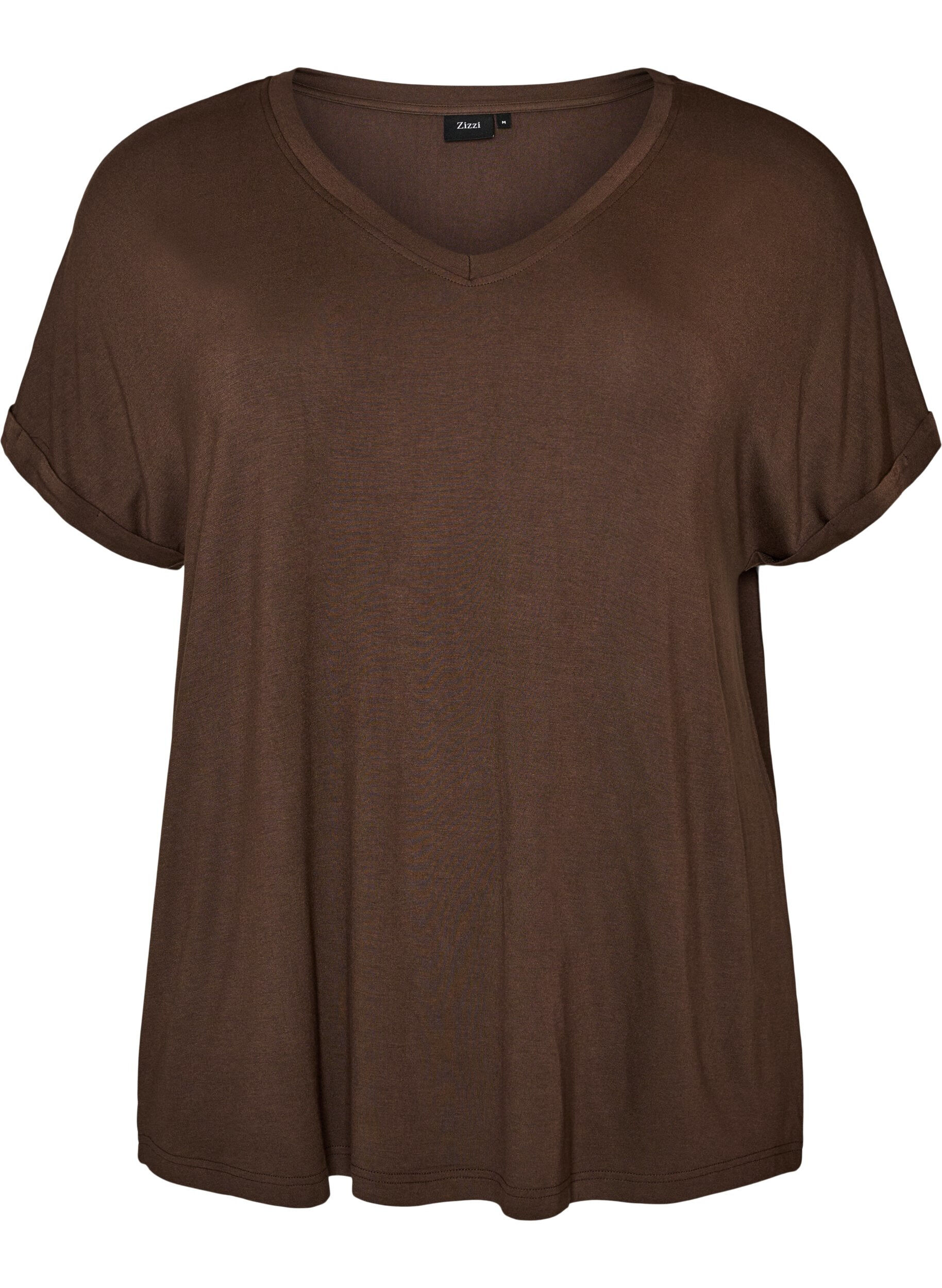 ZizziBasic T-Shirt aus Viskose mit V-Ausschnitt, Braun, Packshot image number 0