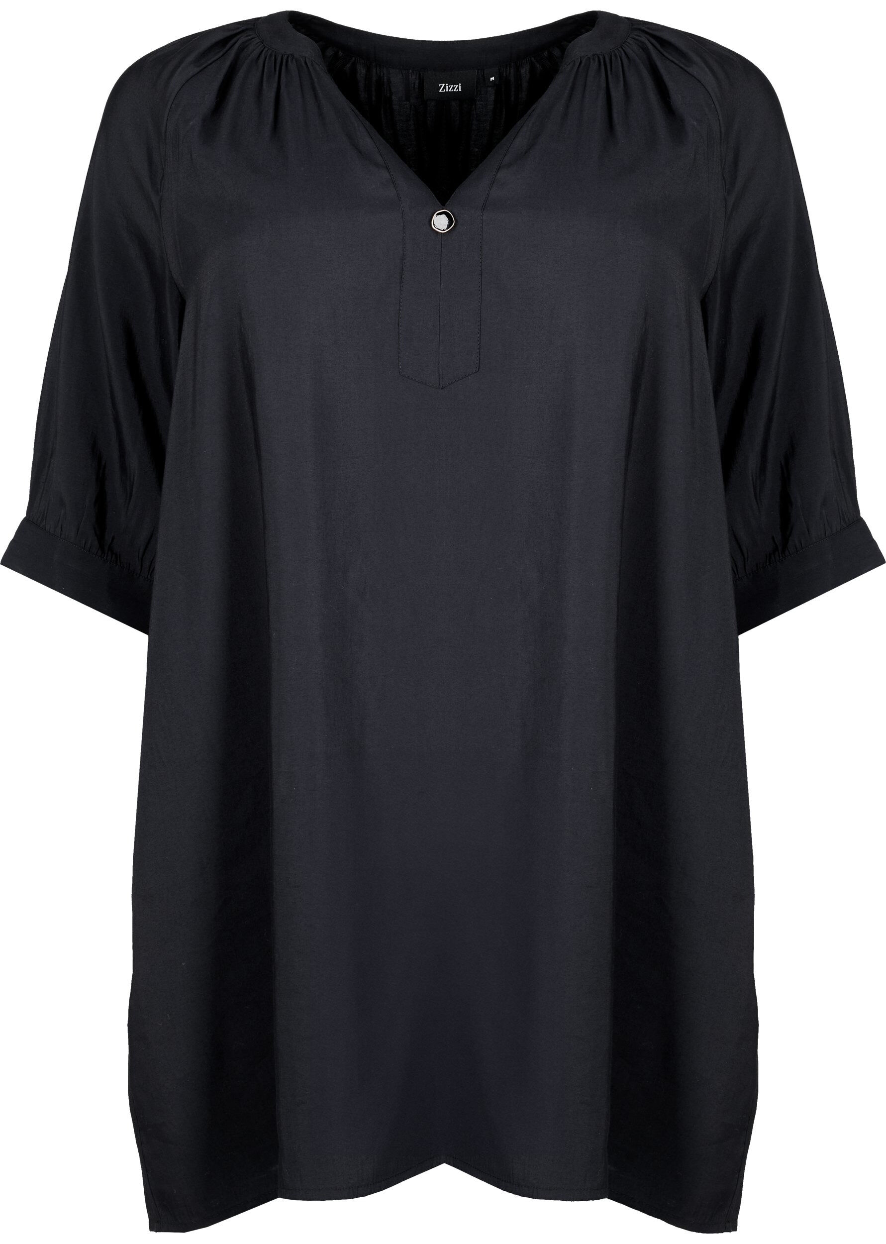 ZizziTunika aus Viskose mit 3/4-&Auml;rmeln, Black, Packshot image number 0
