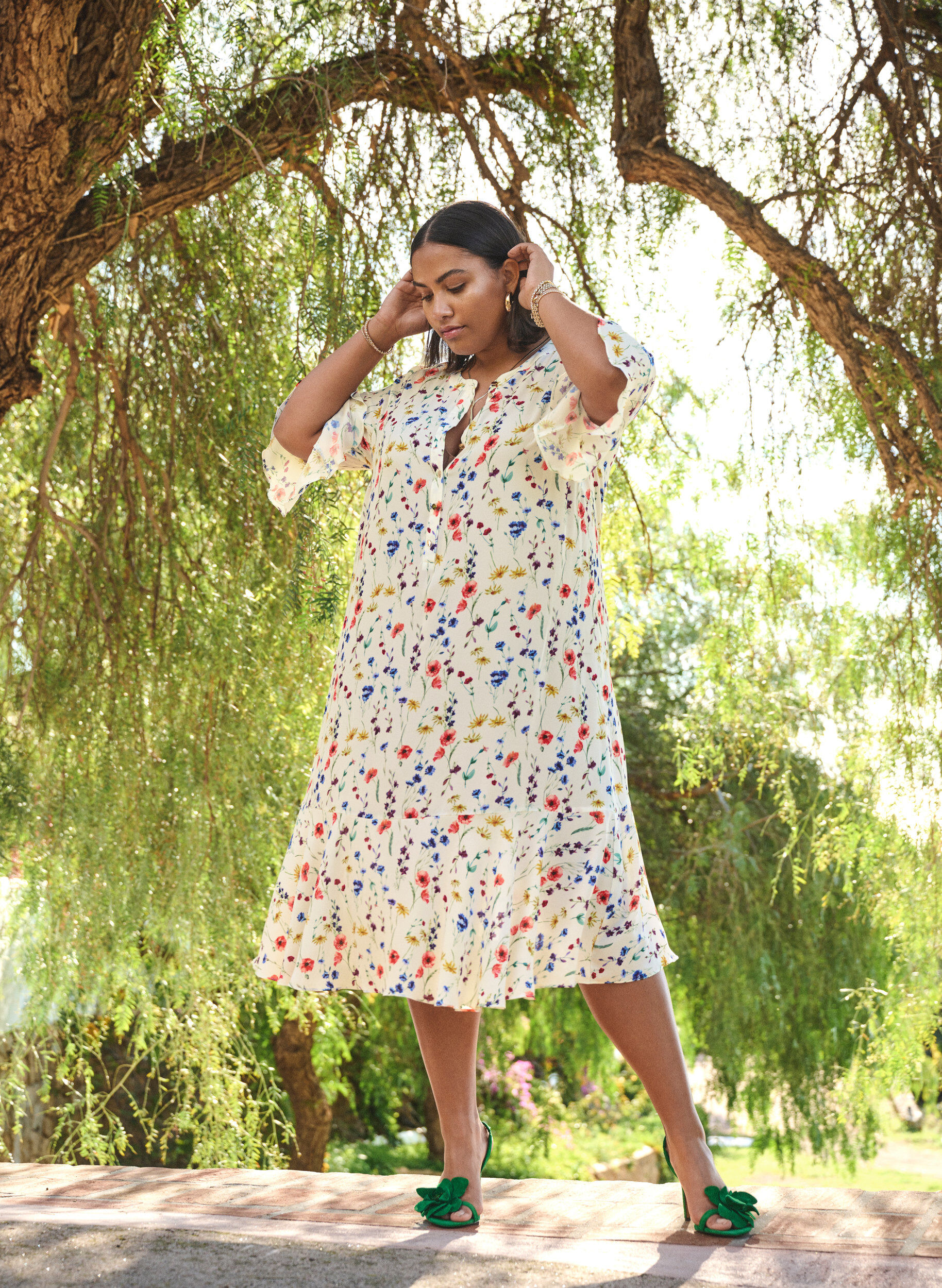 ZizziGebl&uuml;mtes Midi-Kleid mit 3/4-&Auml;rmeln, Blau, Image image number 0