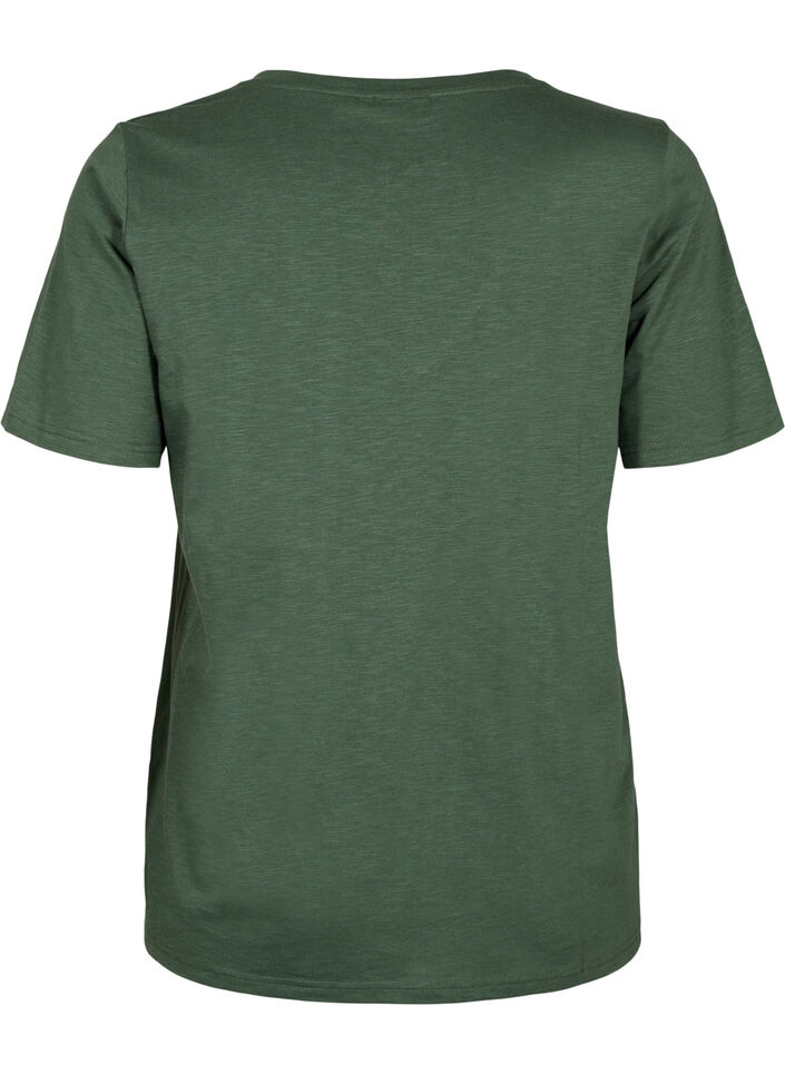 Kurz&auml;rmliges Basic-T-Shirt mit V-Ausschnitt, Gr&uuml;n, Packshot image number 1