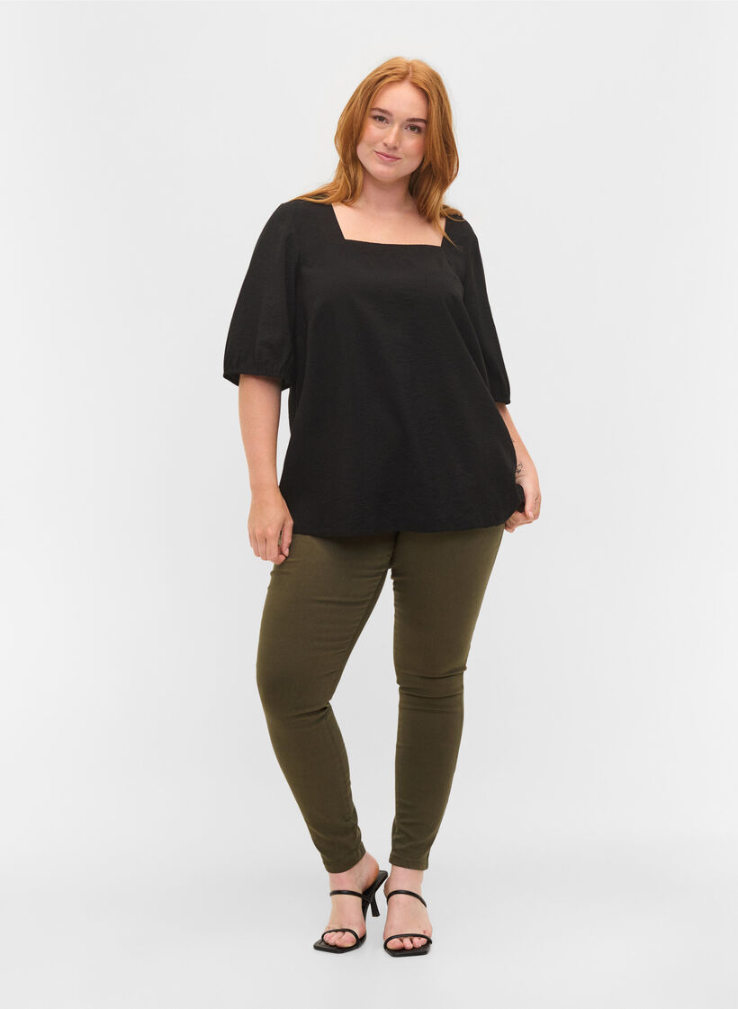 Bluse mit Ballonärmeln, Black, Model image number 2