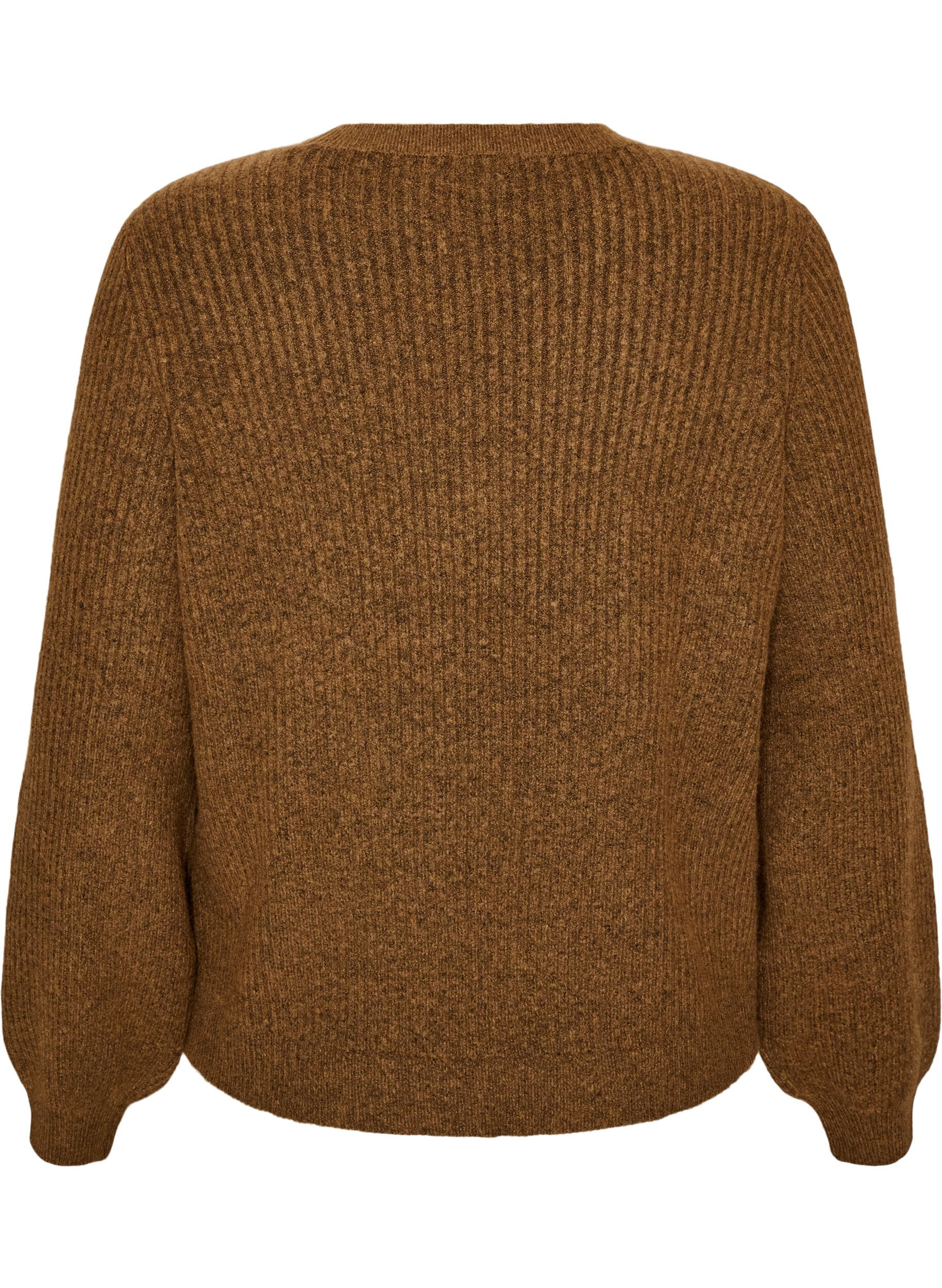 ZizziGerippter Pullover mit Ballon&auml;rmeln, Braun, Packshot image number 1