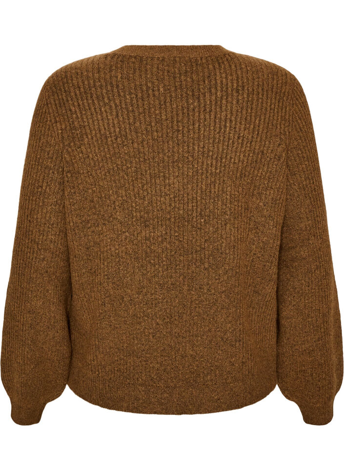 Gerippter Pullover mit Ballon&auml;rmeln, Braun, Packshot image number 1