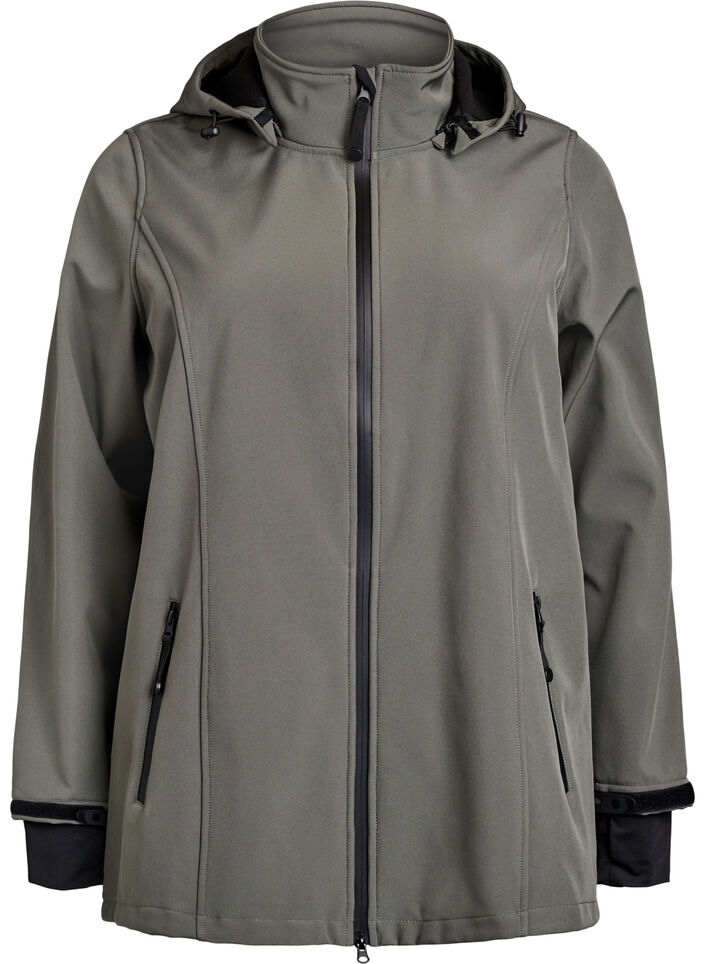 Softshelljacke aus kurzem Schnitt mit abnehmbarer Kapuze, Grau, Packshot image number 0