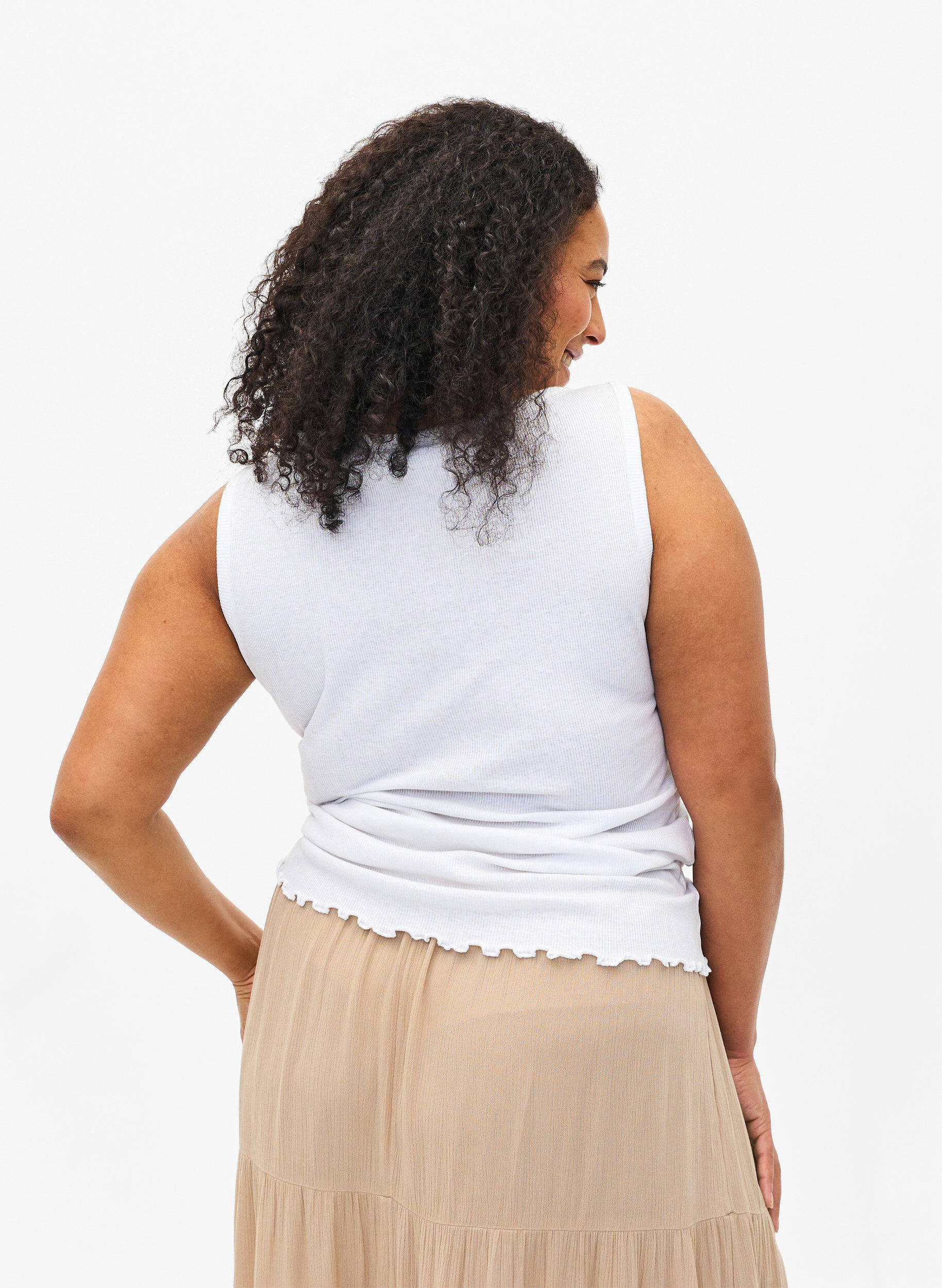 ZizziGeripptes Tanktop mit Kn&ouml;pfen, Bright White, Model image number 1