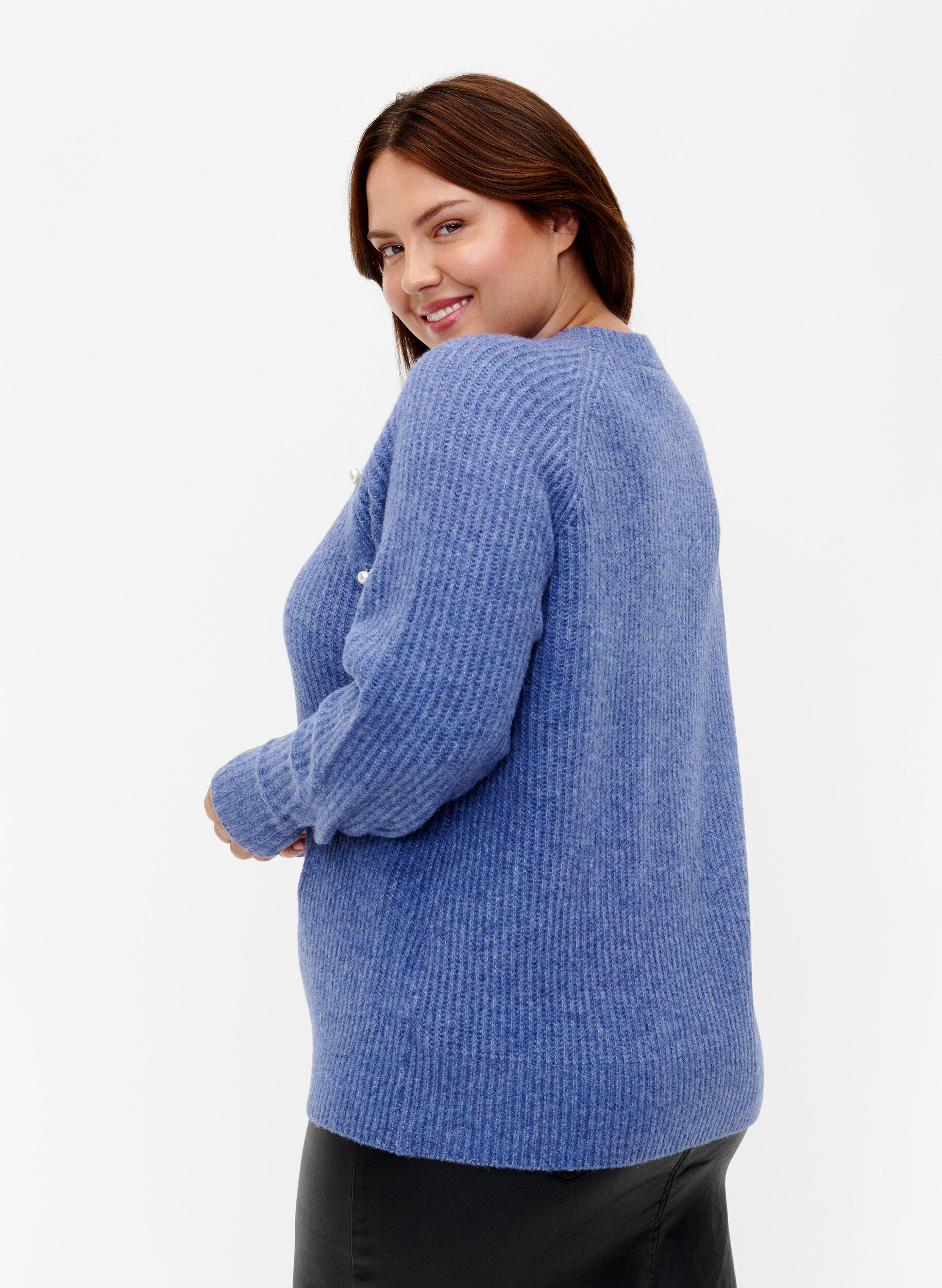 ZizziMelange-Pullover mit perlenbesetzten Kn&ouml;pfen, Coastal Fjord Mel., Model image number 1