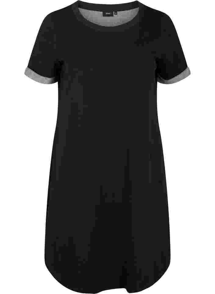 Sweatshirtkleid mit kurzen Ärmeln und Schlitzen, Black, Packshot image number 0