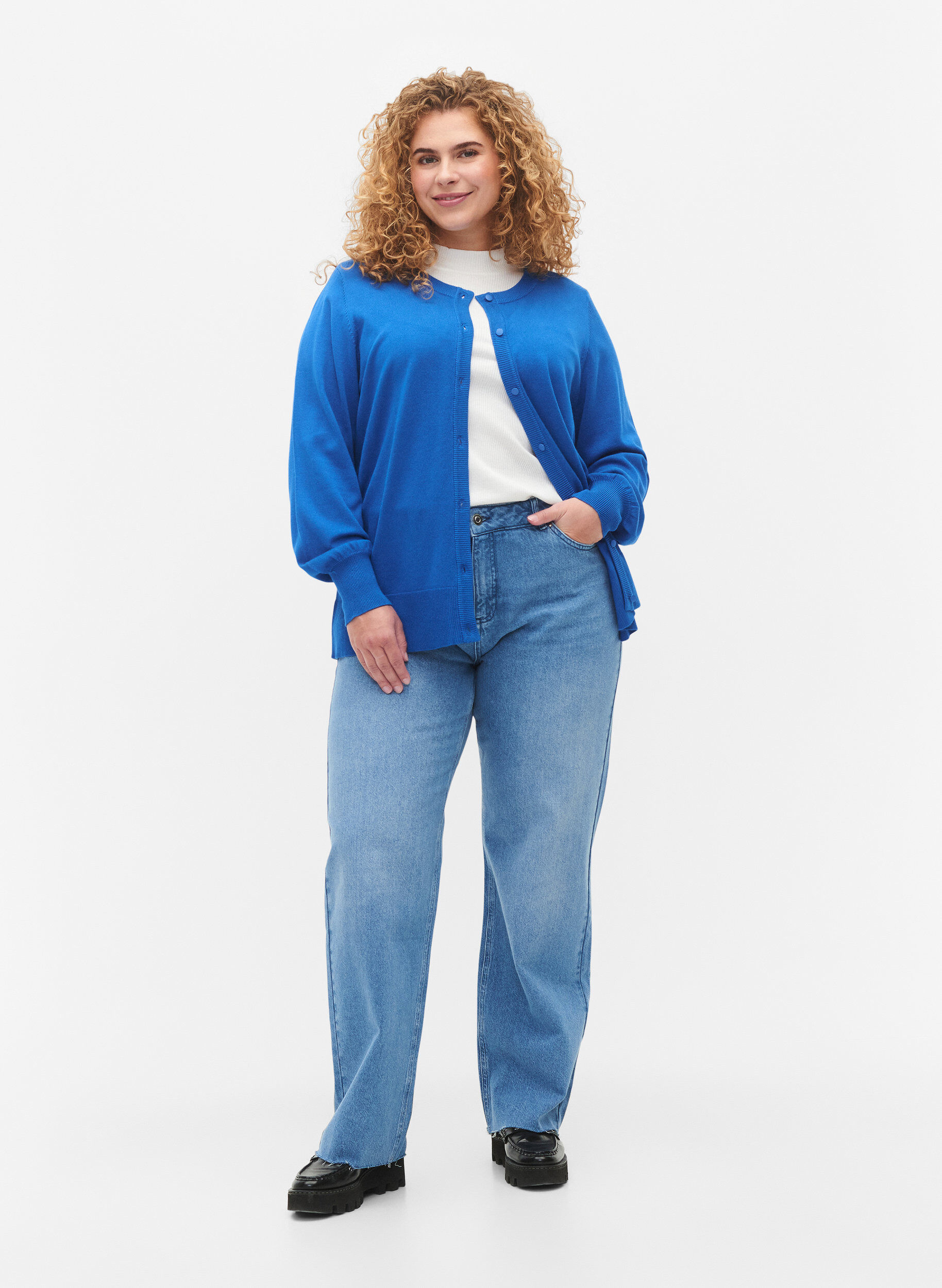 ZizziViskose-Strickjacke mit Kn&ouml;pfen, Princess Blue, Model image number 2