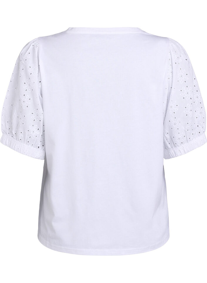 T-Shirt mit &Auml;rmeln aus Broderie Anglaise, Wei&szlig;, Packshot image number 1