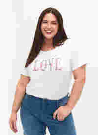 T-Shirt aus Baumwolle mit Rundhalsausschnitt und Print, Bright White W. Love, Model