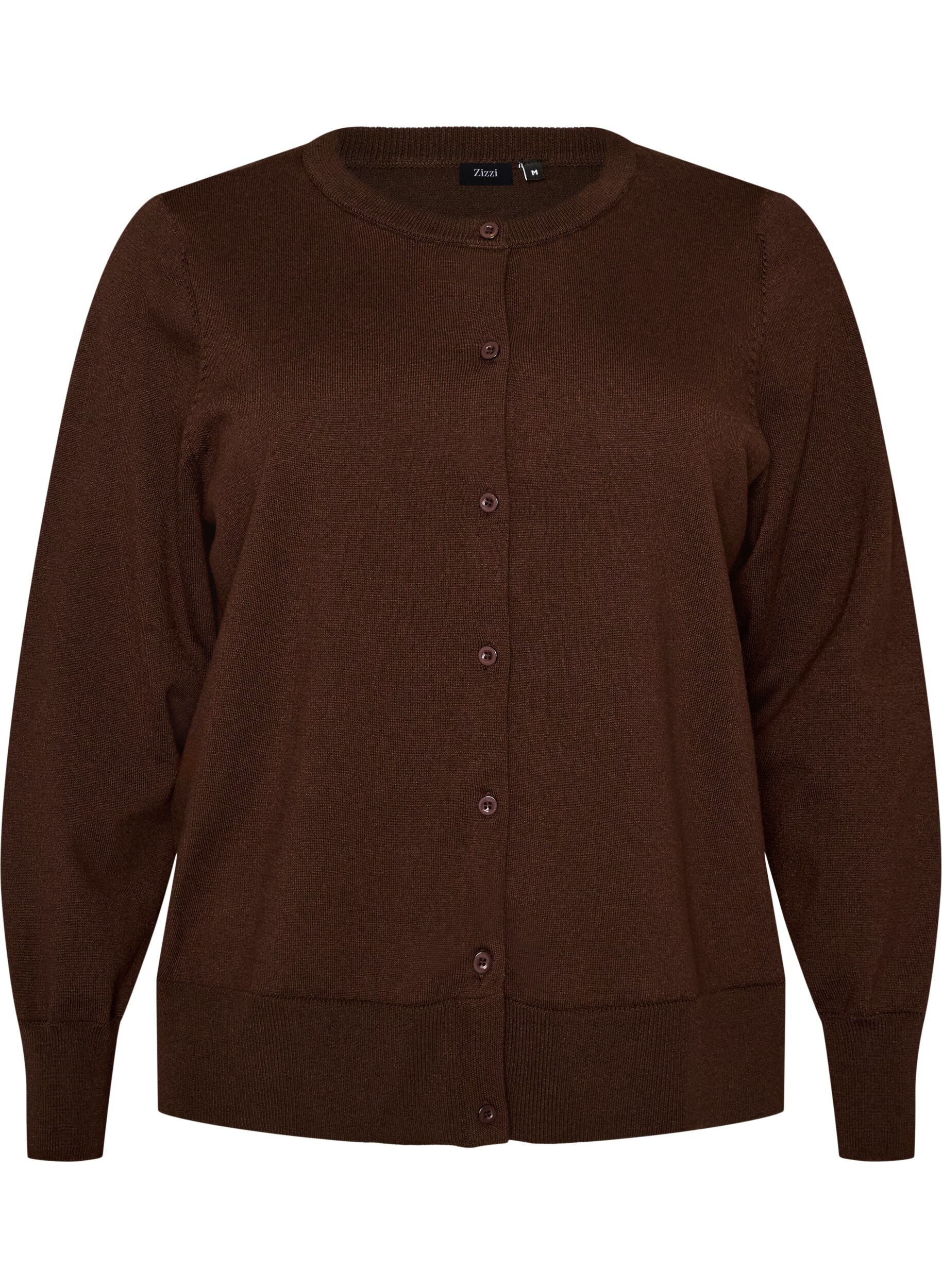 ZizziFeinstrick-Strickjacke mit Rundhalsausschnitt, Braun, Packshot image number 0