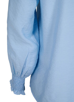 Bluse mit Rüschen und Lochstickerei, Chambray Blue, Packshot image number 3