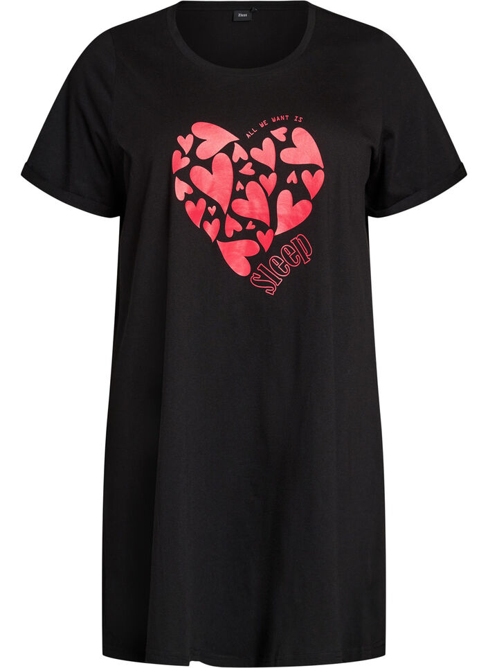 Kurz&auml;rmeliges Nachthemd aus Bio-Baumwolle, Schwarz, Packshot image number 0