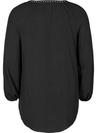 Langarm Bluse mit V-Ausschnitt und Nieten, Black, Packshot image number 1