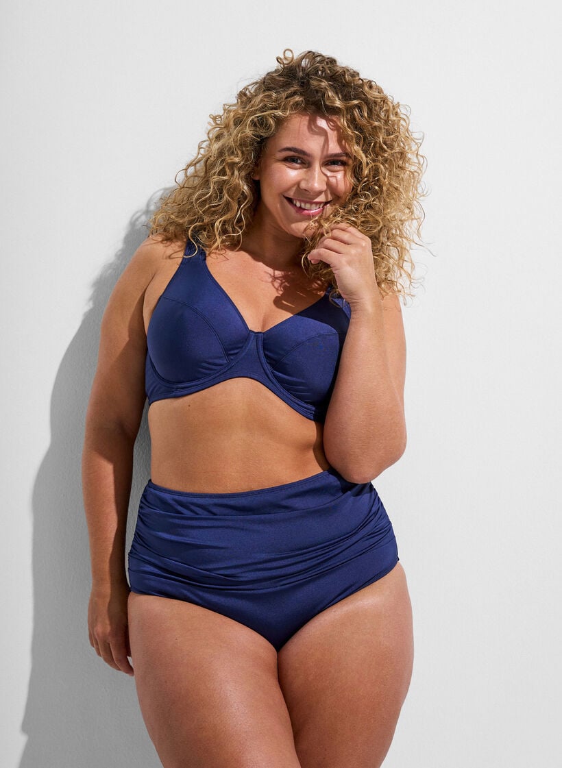 Bikini-Slip mit Drapierung und hoher Taille, Blau, Model image number 0