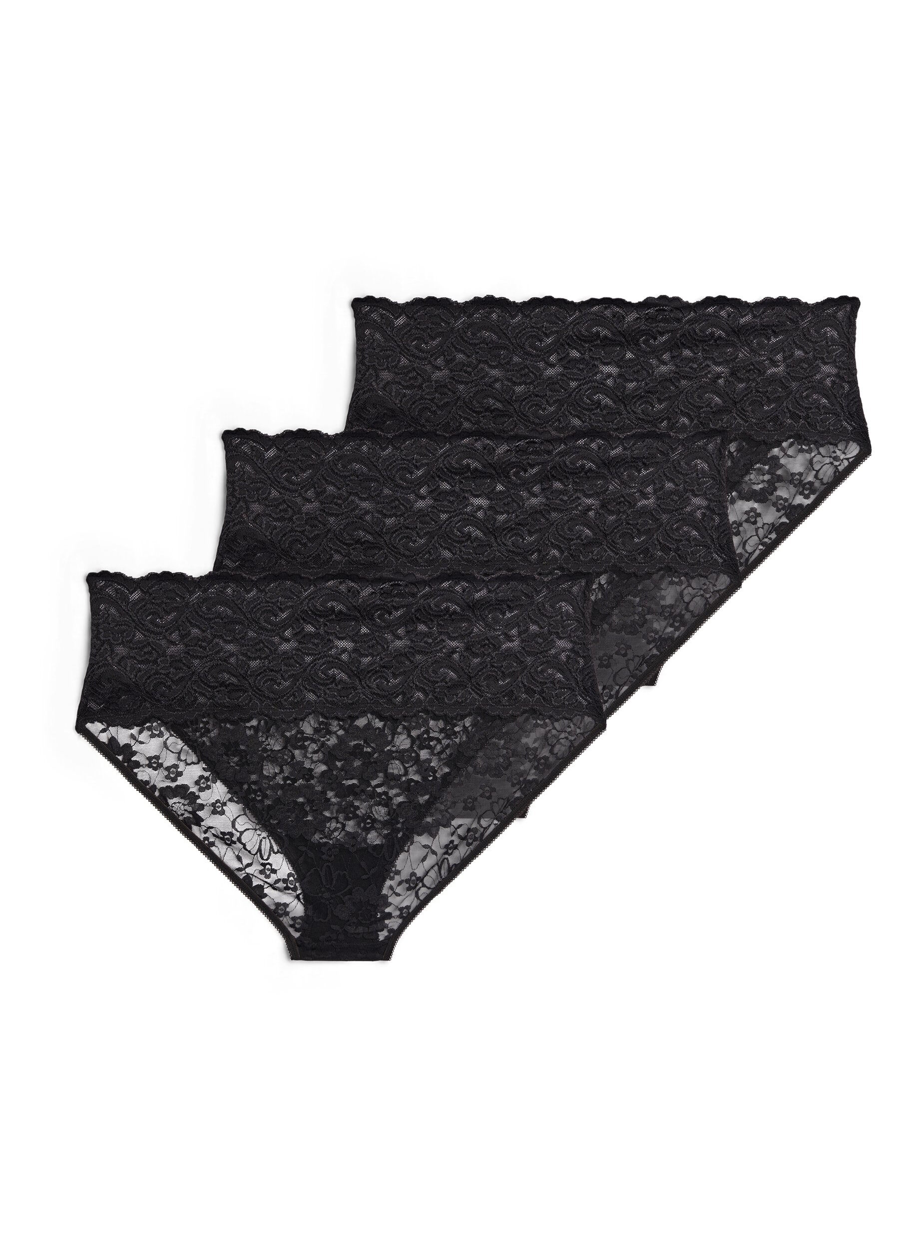 Zizzi3er-Pack Hipster-Slip aus Spitze, Schwarz, Packshot image number 1