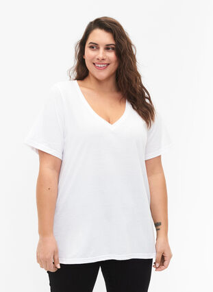 FLASH - 2er-Pack T-Shirts mit V-Ausschnitt, White/Black, Model image number 0