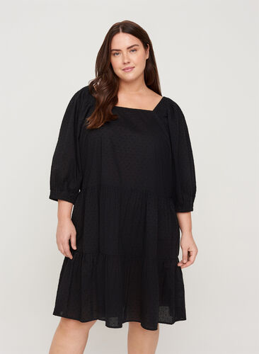 Kleid mit 3/4-Ärmeln und A-Linie, Black, Model image number 0