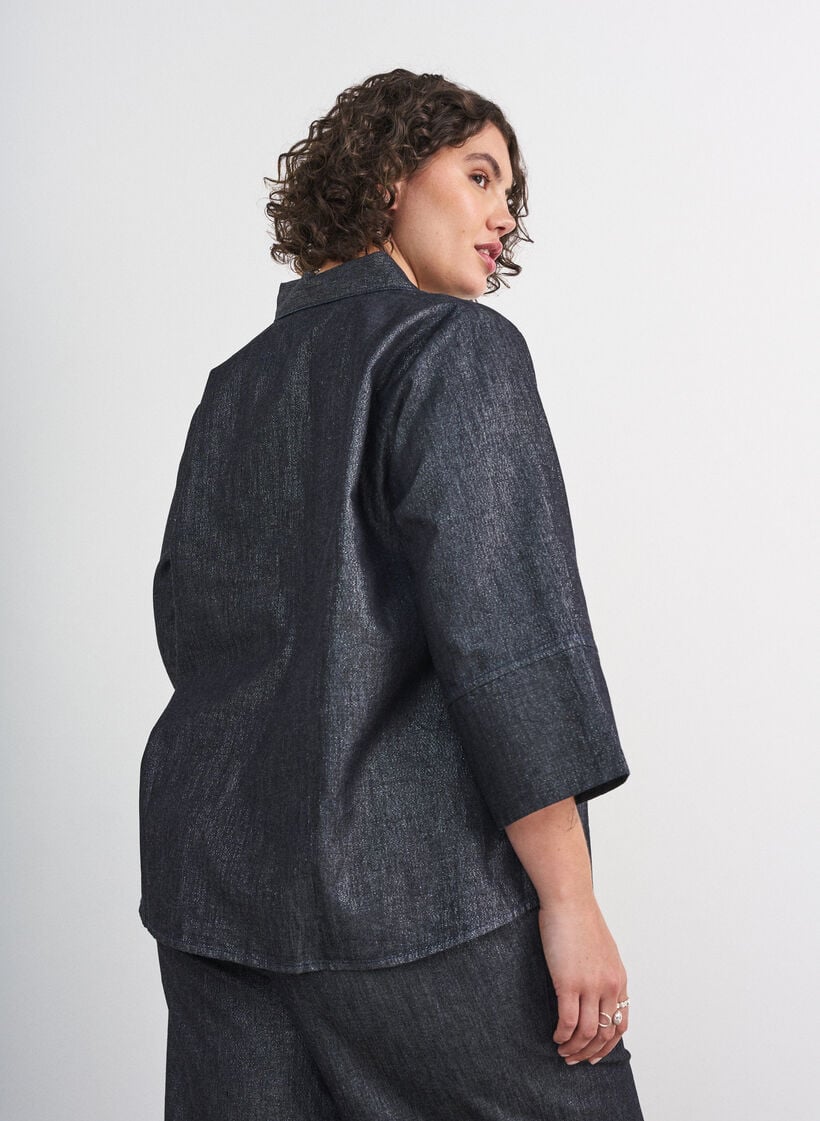 Denimbluse mit Glitzerfaden und 3/4-&Auml;rmeln, Grau, Model image number 2