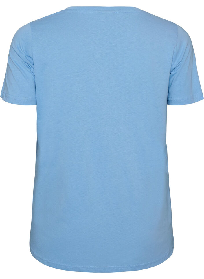 T-Shirt aus Baumwolle mit Frontprint und V-Ausschnitt, 0698, Packshot image number 1