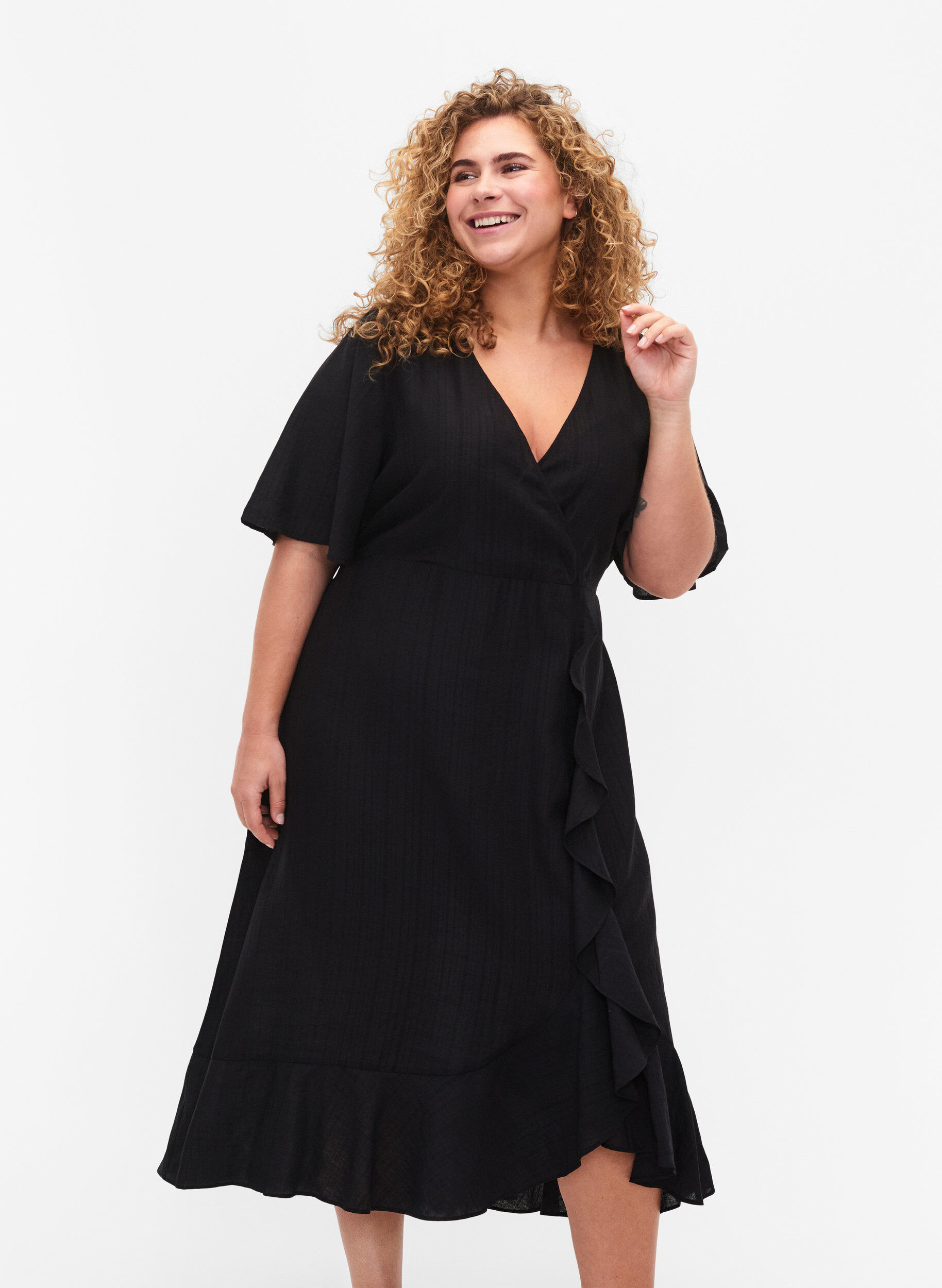 ZizziMidikleid mit Fledermaus&auml;rmeln, Black, Model image number 2