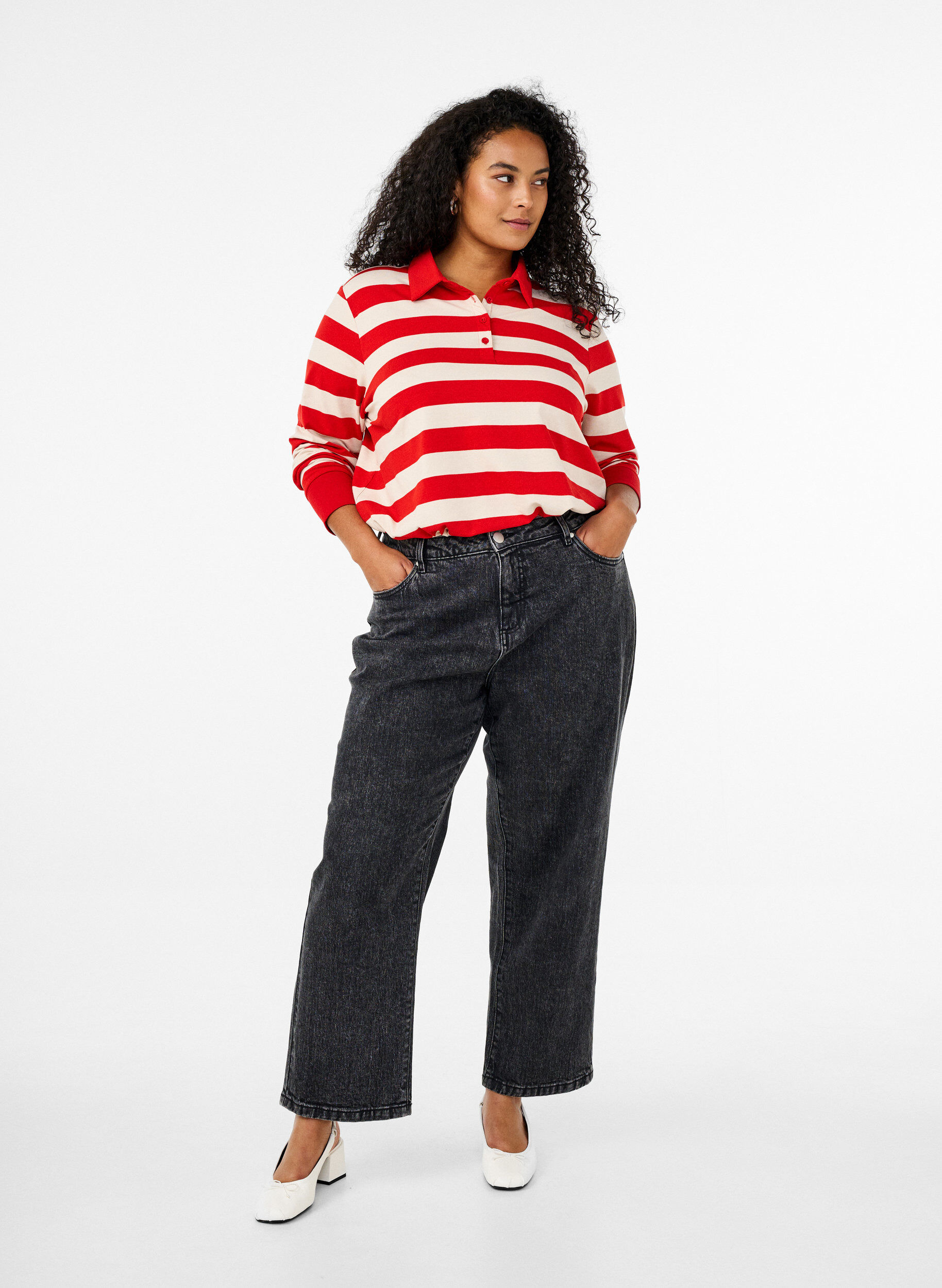 ZizziLangarm-Poloshirt mit Streifen, Rot, Model image number 1