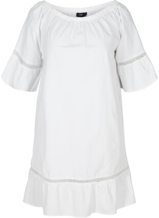 Baumwollkleid mit Spitze und kurzen Ärmeln, Bright White, Packshot image number 0
