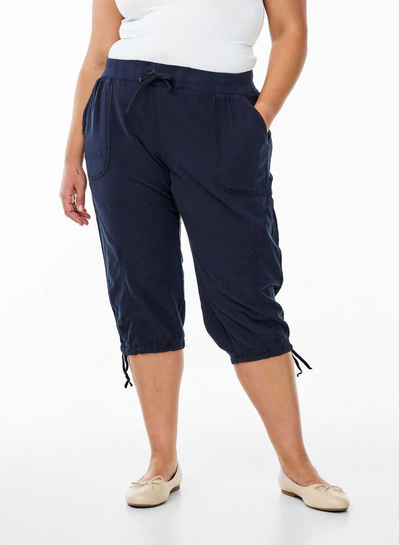 Capri-Hose aus Baumwolle, Blau, Model image number 2