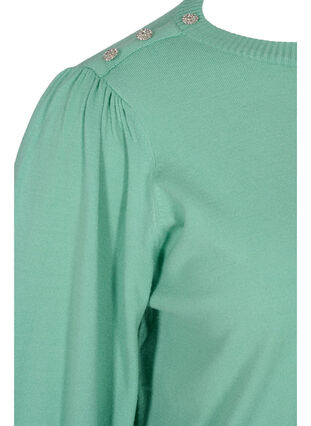 Bluse mit Ballonärmeln und dekorativen Knöpfen, Dusty Jade Green Mel, Packshot image number 3