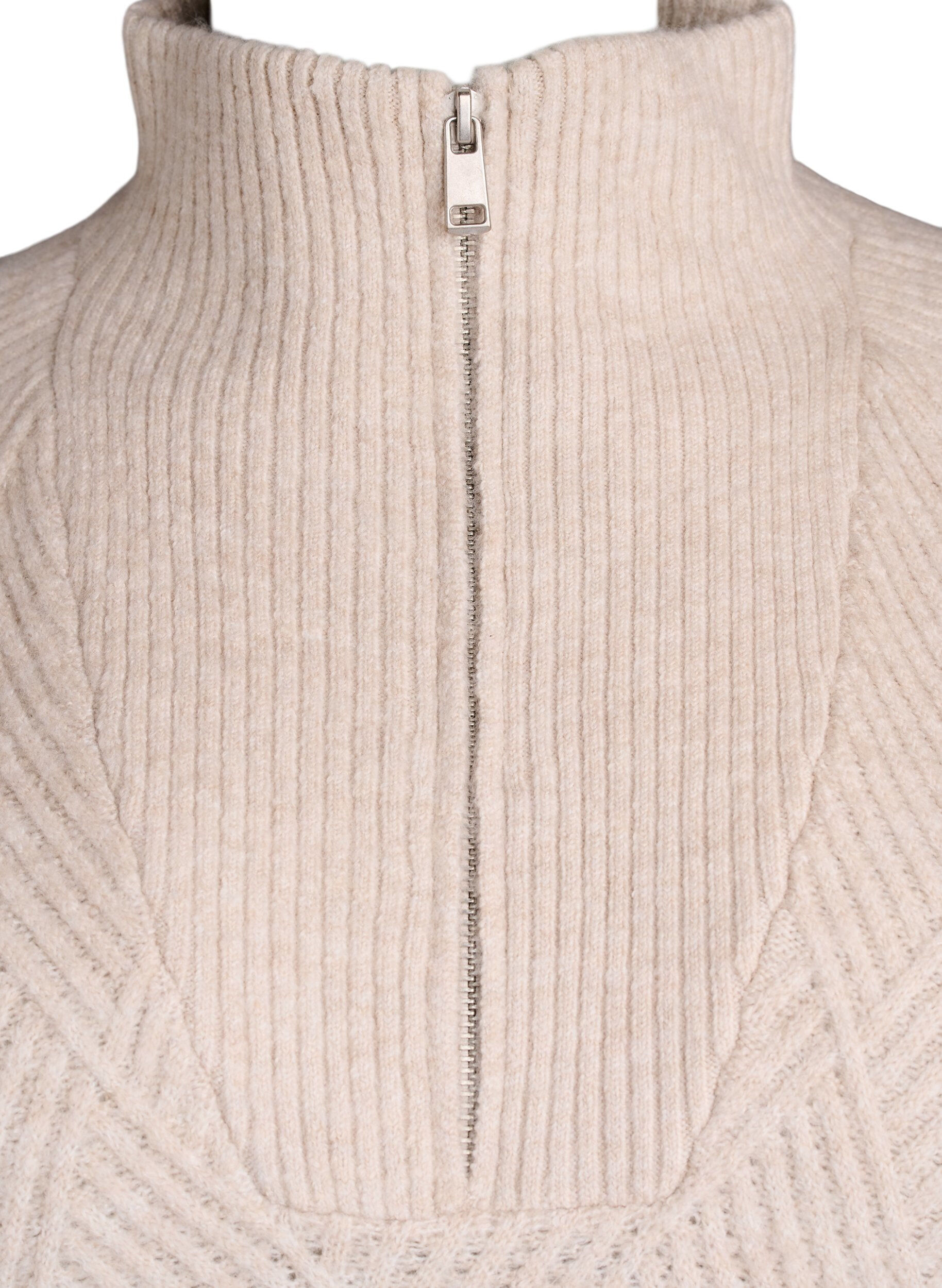 ZizziStrickpullover mit hohem Kragen und Harlekinmuster, Beige, Packshot image number 2
