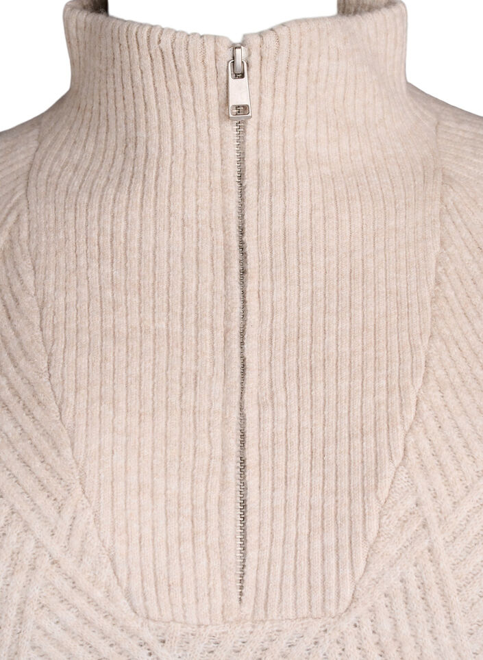 Strickpullover mit hohem Kragen und Harlekinmuster, Beige, Packshot