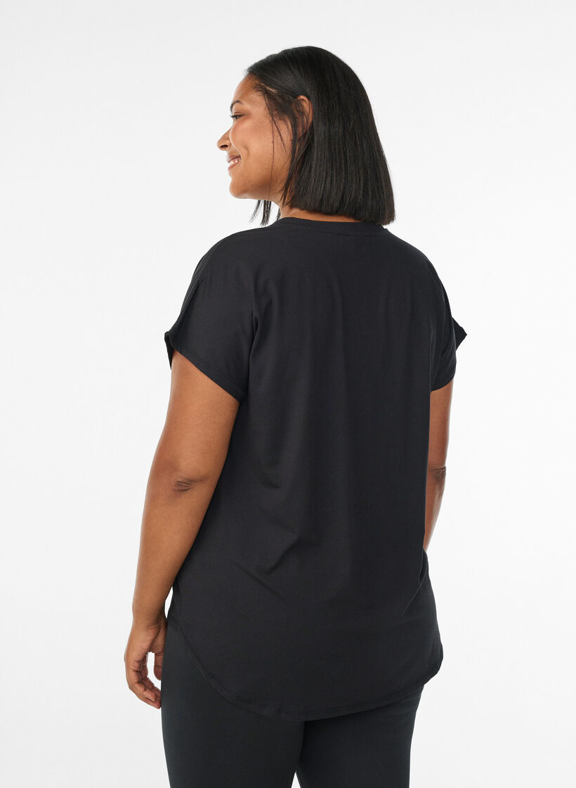 Kurzarm Trainingsshirt mit V-Ausschnitt, Schwarz, Model image number 2