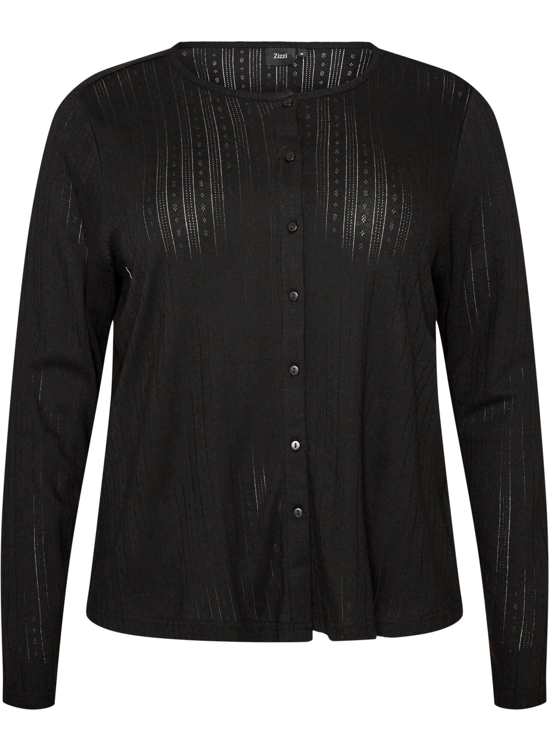ZizziStrickjacke aus Bio-Baumwolle mit Lochstickerei, Schwarz, Packshot image number 0