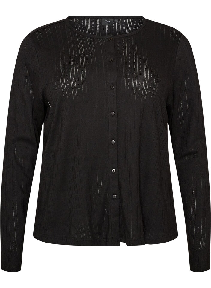 Strickjacke aus Bio-Baumwolle mit Lochstickerei, Schwarz, Packshot image number 0