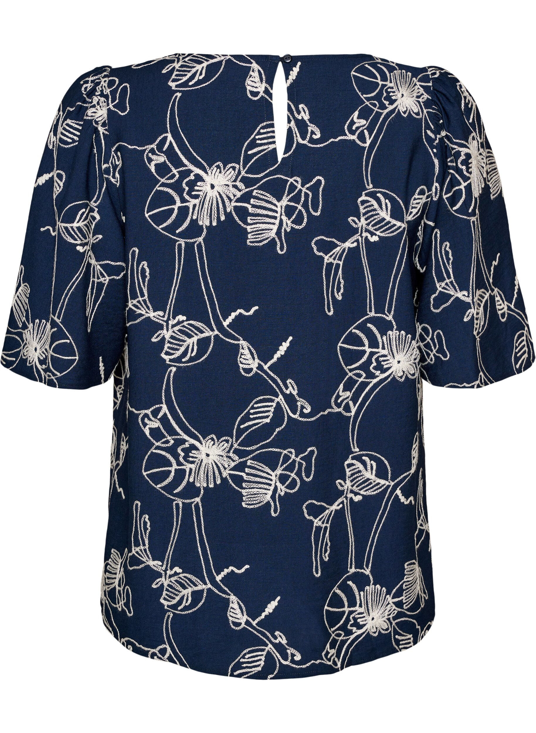 ZizziKurz&auml;rmelige Bluse mit Stickmuster, Blau, Packshot image number 1