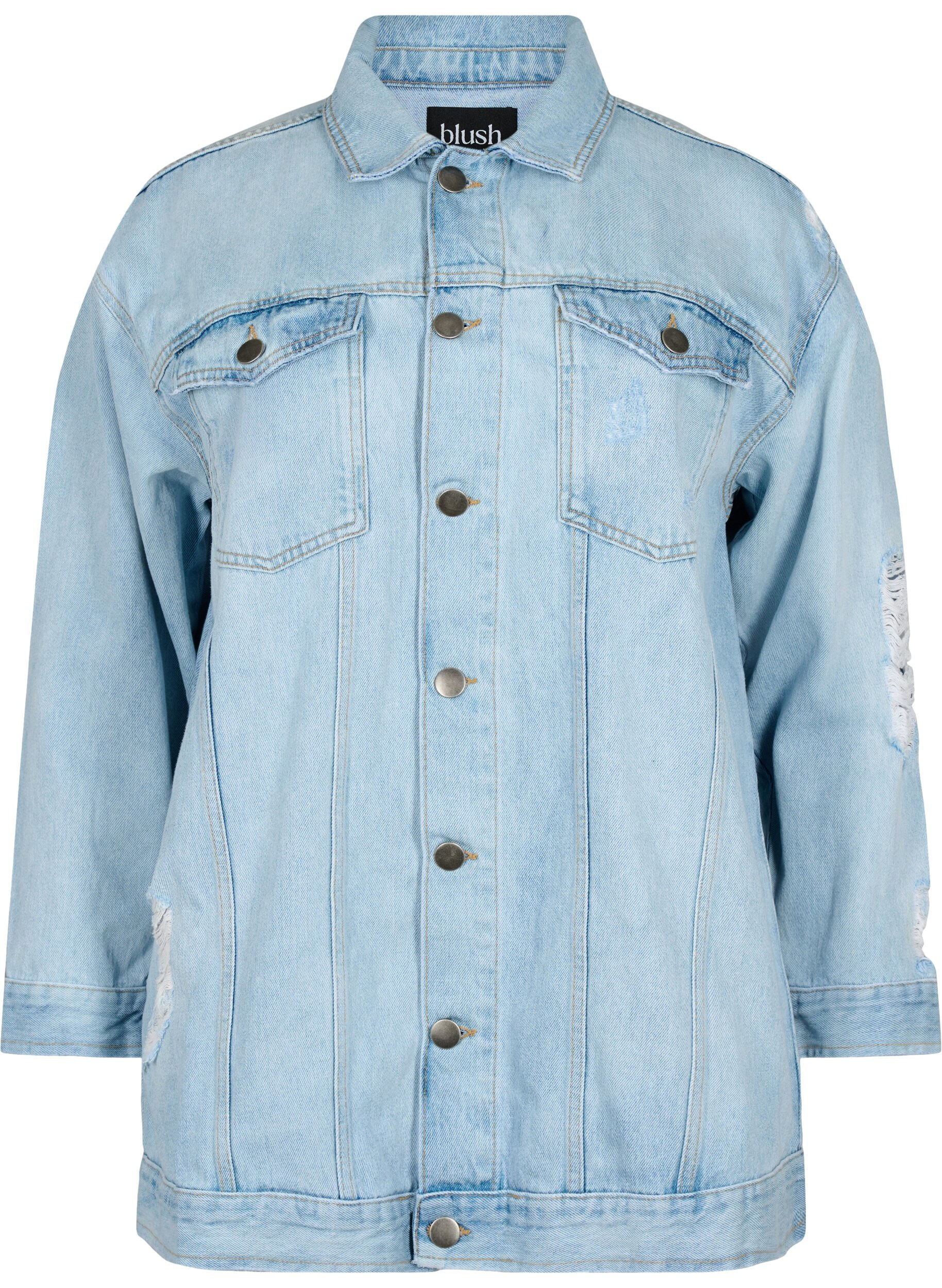 ZizziLocker sitzende Jeansjacke mit Abnutzungsdetails, Light blue denim, Packshot image number 0