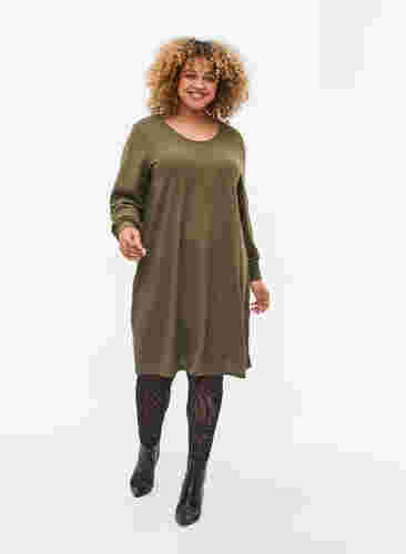 Langärmliges Kleid mit Rückenausschnitt, Ivy Green Mel., Model image number 2