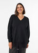 Bluse aus Strick mit V-Ausschnitt und Spitzen, Schwarz, Model image number 0