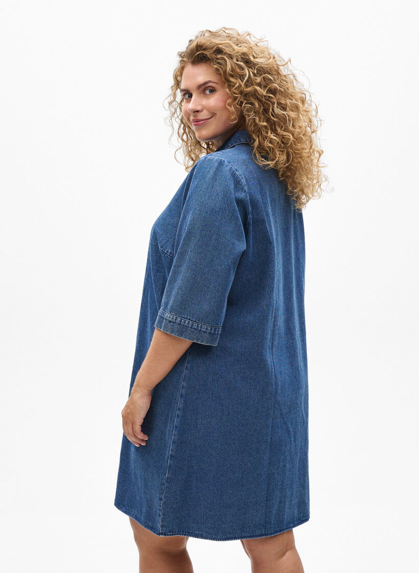 Kurzes Denim-Kleid mit Rei&szlig;verschluss und 3/4-&Auml;rmeln, Blau, Model image number 2