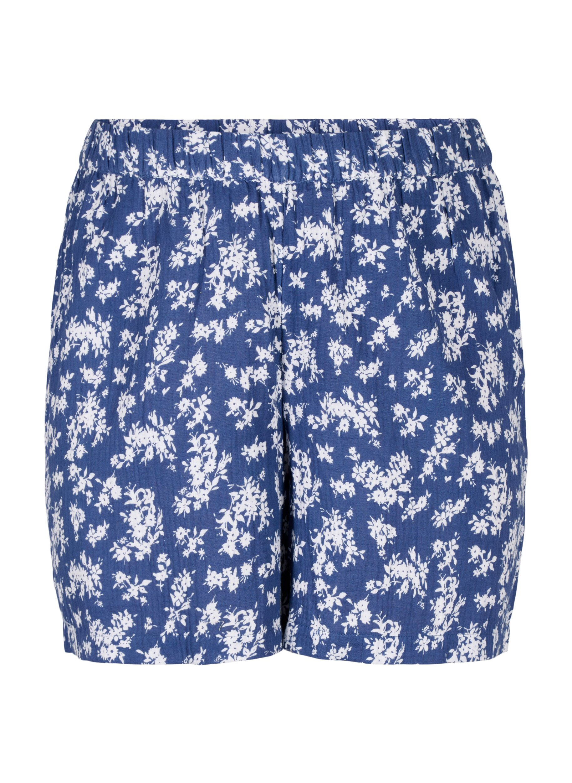 ZizziFlorale Pyjamashorts aus Baumwolle, V. Indigo Flower AOP, Packshot image number 0