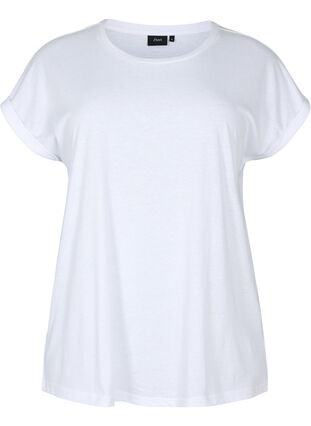 Kurzärmliges T-Shirt aus einer Baumwollmischung, Bright White, Packshot image number 0