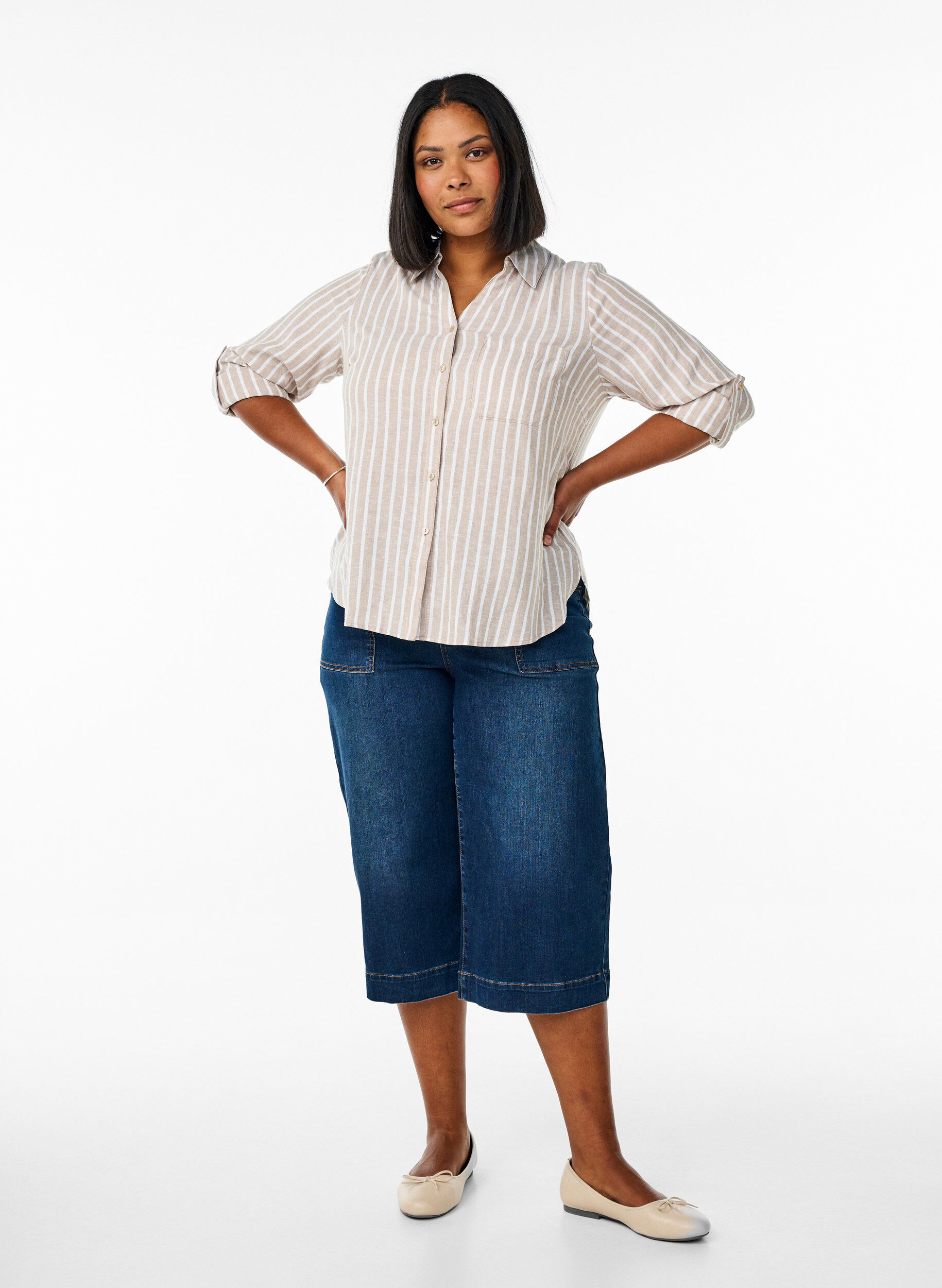 ZizziBluse aus Leinen und Viskose mit 3/4-&Auml;rmeln, Beige, Model image number 1