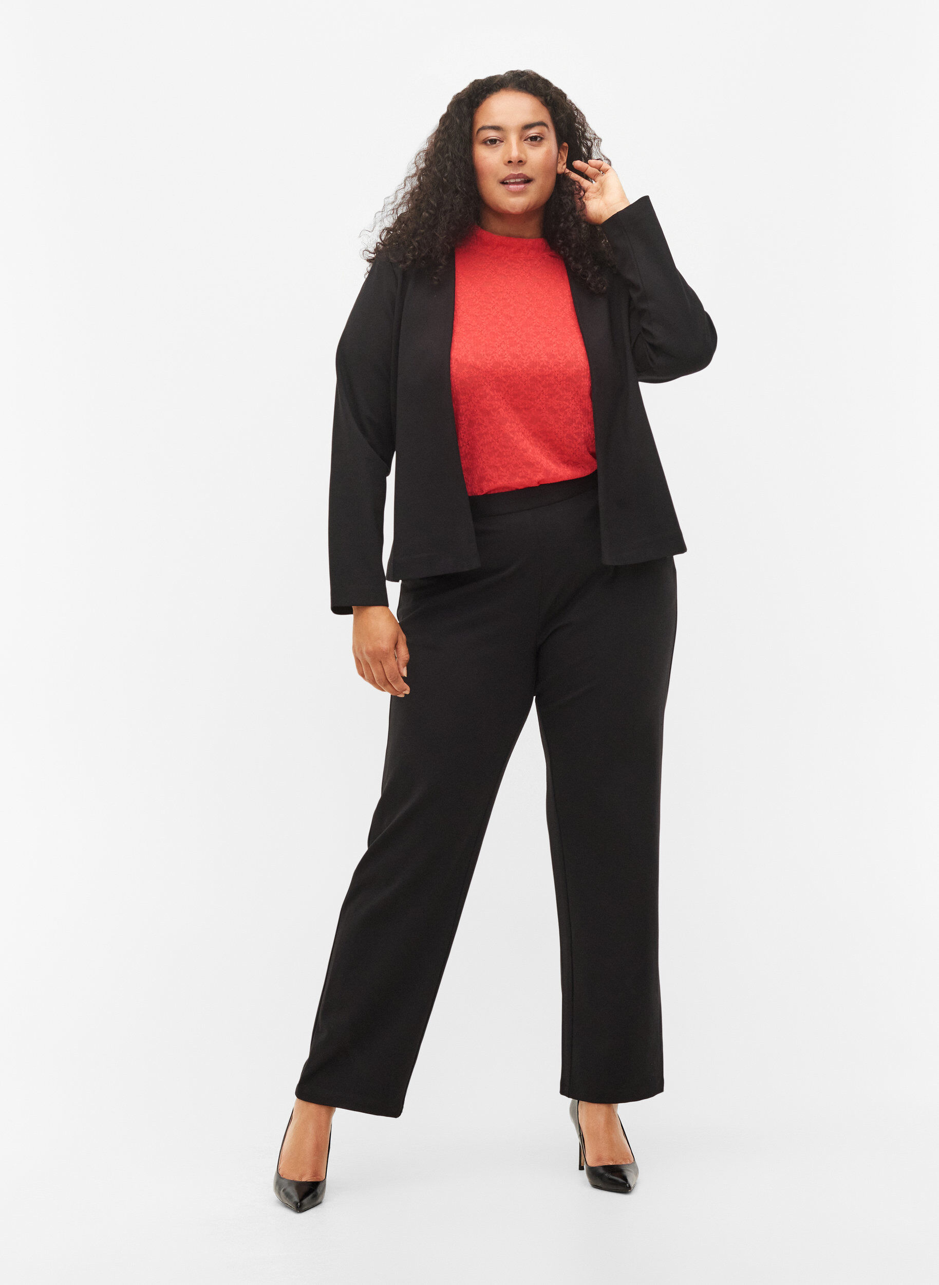 ZizziEnganliegende Spitzenbluse mit langen &Auml;rmeln, Hibiscus, Model image number 2