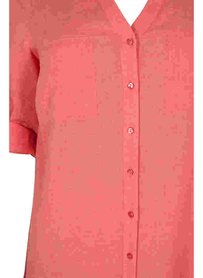 Lange Hemdbluse mit 3/4-Ärmeln und V-Ausschnitt, Hot Coral, Packshot image number 2
