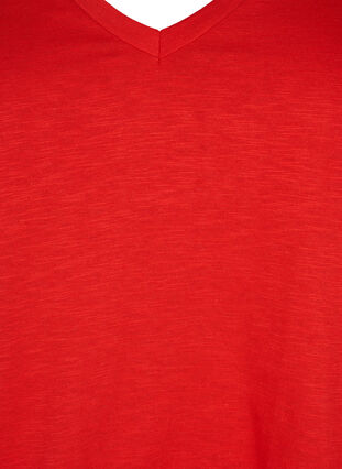 Kurzärmeliges Basic T-Shirt mit V-Ausschnitt, Flame Scarlet, Packshot image number 2