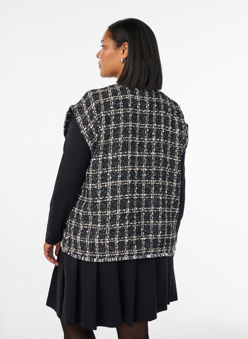 Karierte Weste mit Zierkn&ouml;pfen, Schwarz, Model image number 2