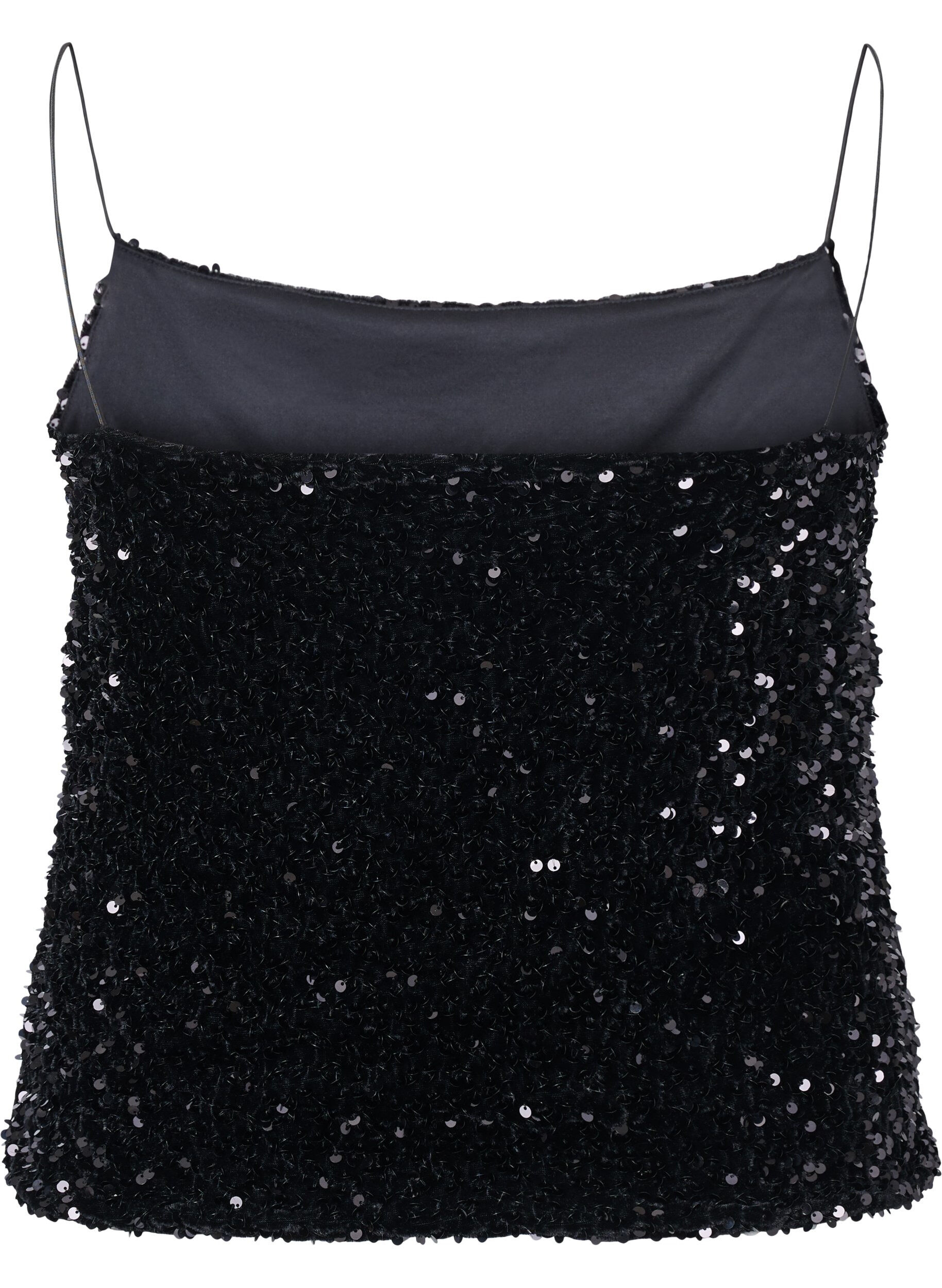 ZizziTop mit Pailletten und schmalen Tr&auml;gern, Black Sequins, Packshot image number 1
