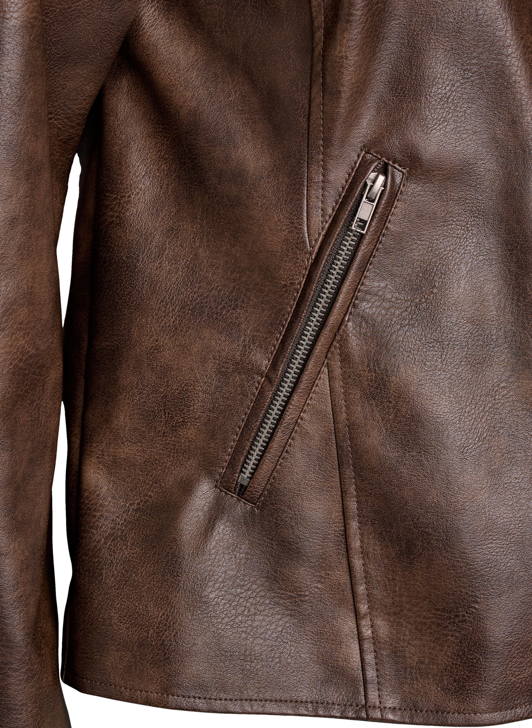 ZizziKunstlederjacke mit Nieten und Taschen, Braun, Packshot image number 3