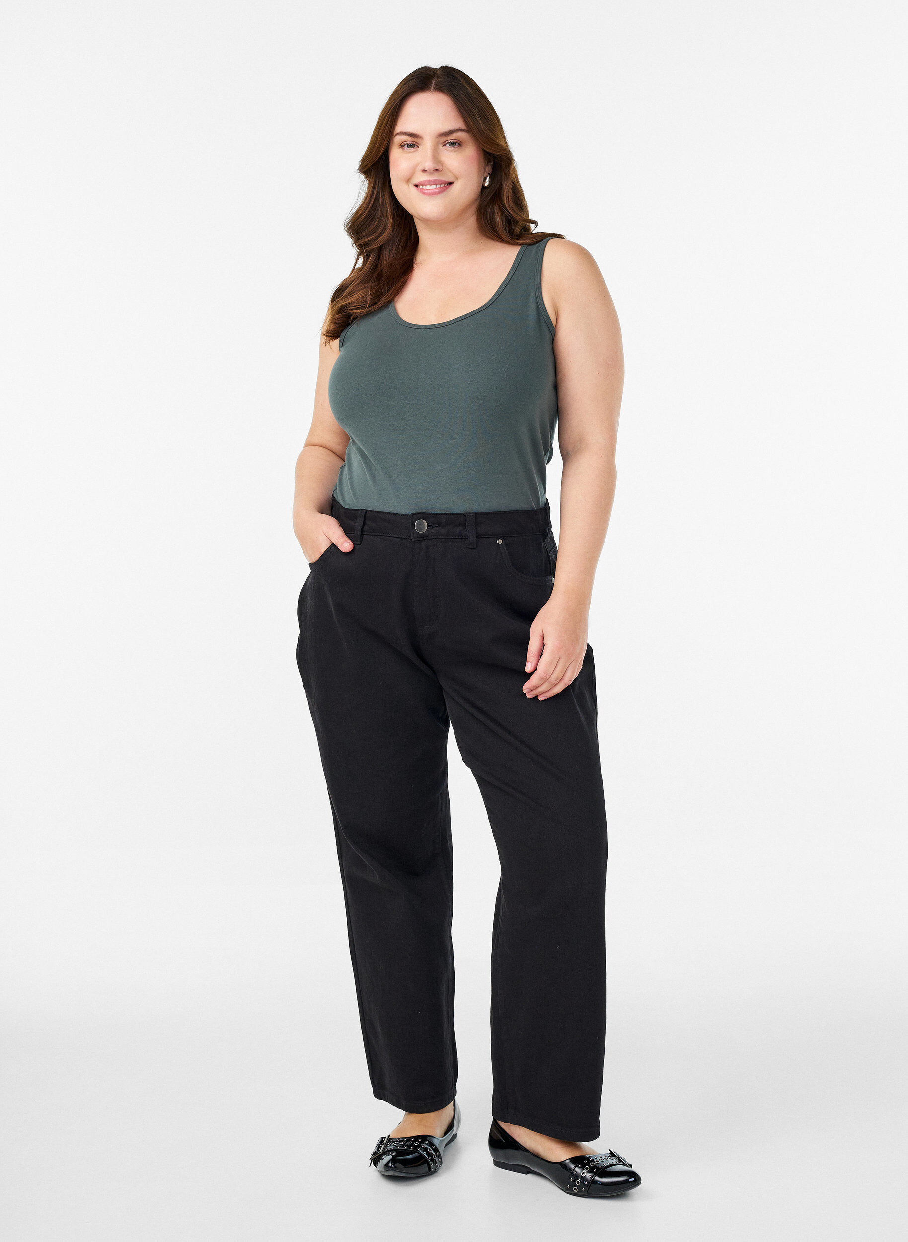 ZizziEinfarbiges Basic Top aus Baumwolle, Gr&uuml;n, Model image number 1